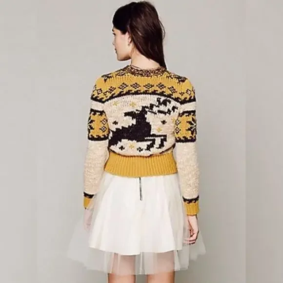 Free People Rudolph Cardigan - Golden Yellow & Tan - Size Small